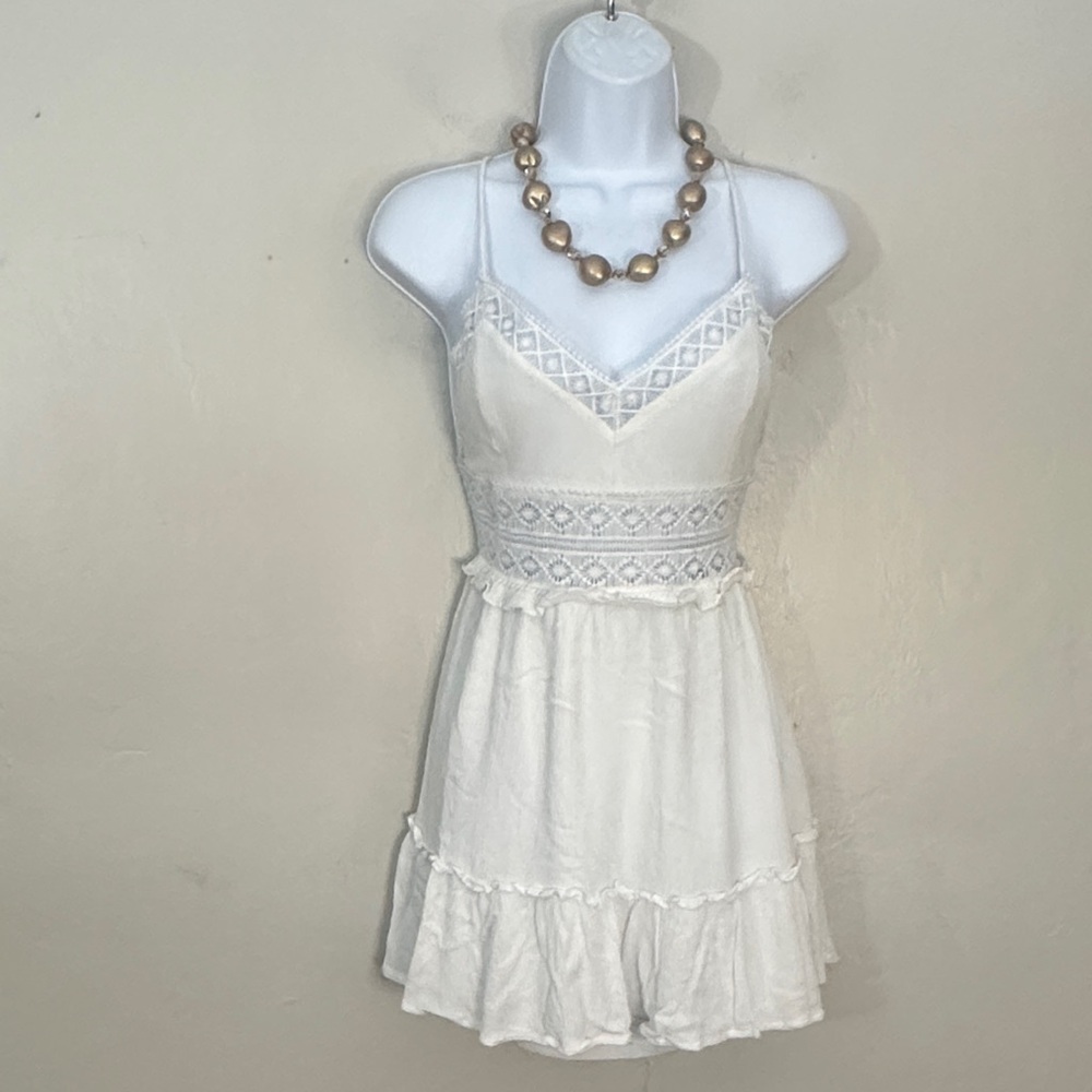 Kabana Elegant White Lace Trim Mini Dress